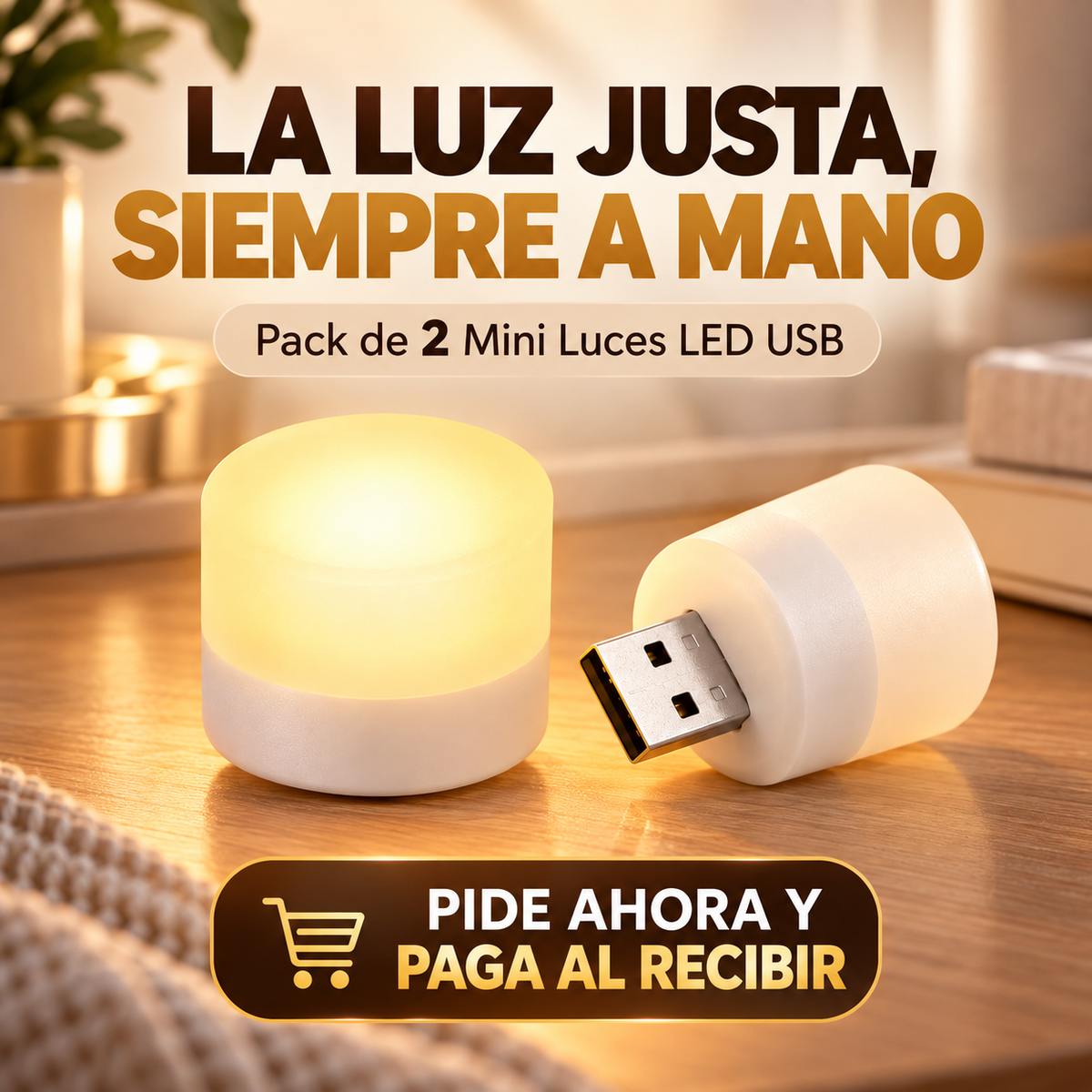 Pack 2 Mini Luz Nocturna LED -USB.