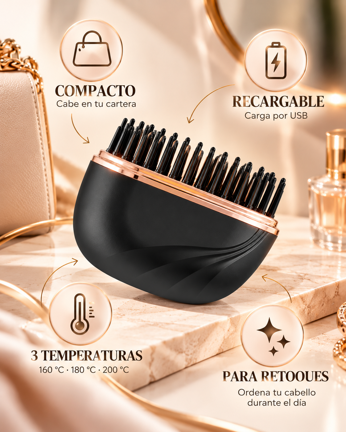 Peine Anti-Frizz Portátil Recargable.