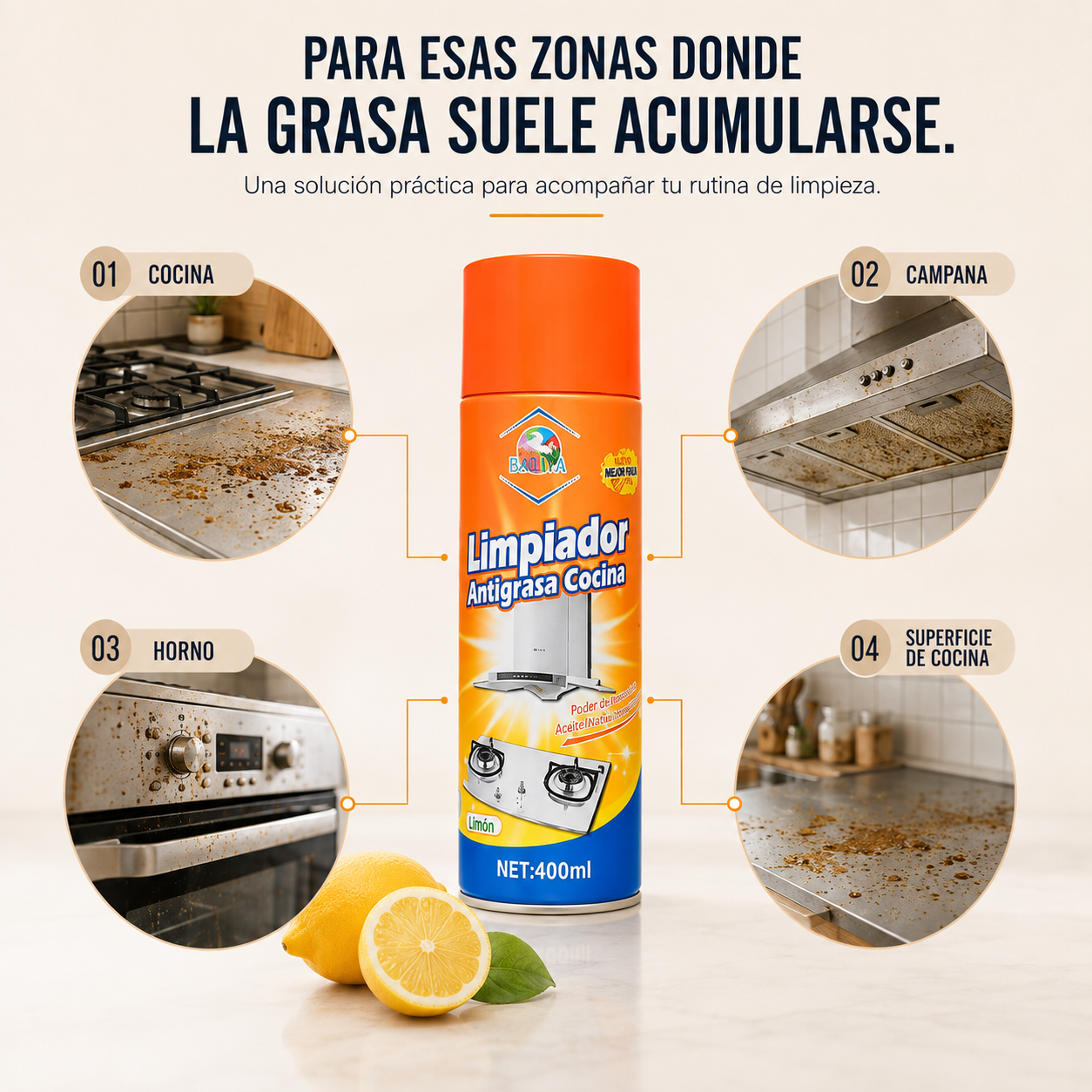 BAOMA™ LIMPIADOR ESPUMA ANTI GRASA.