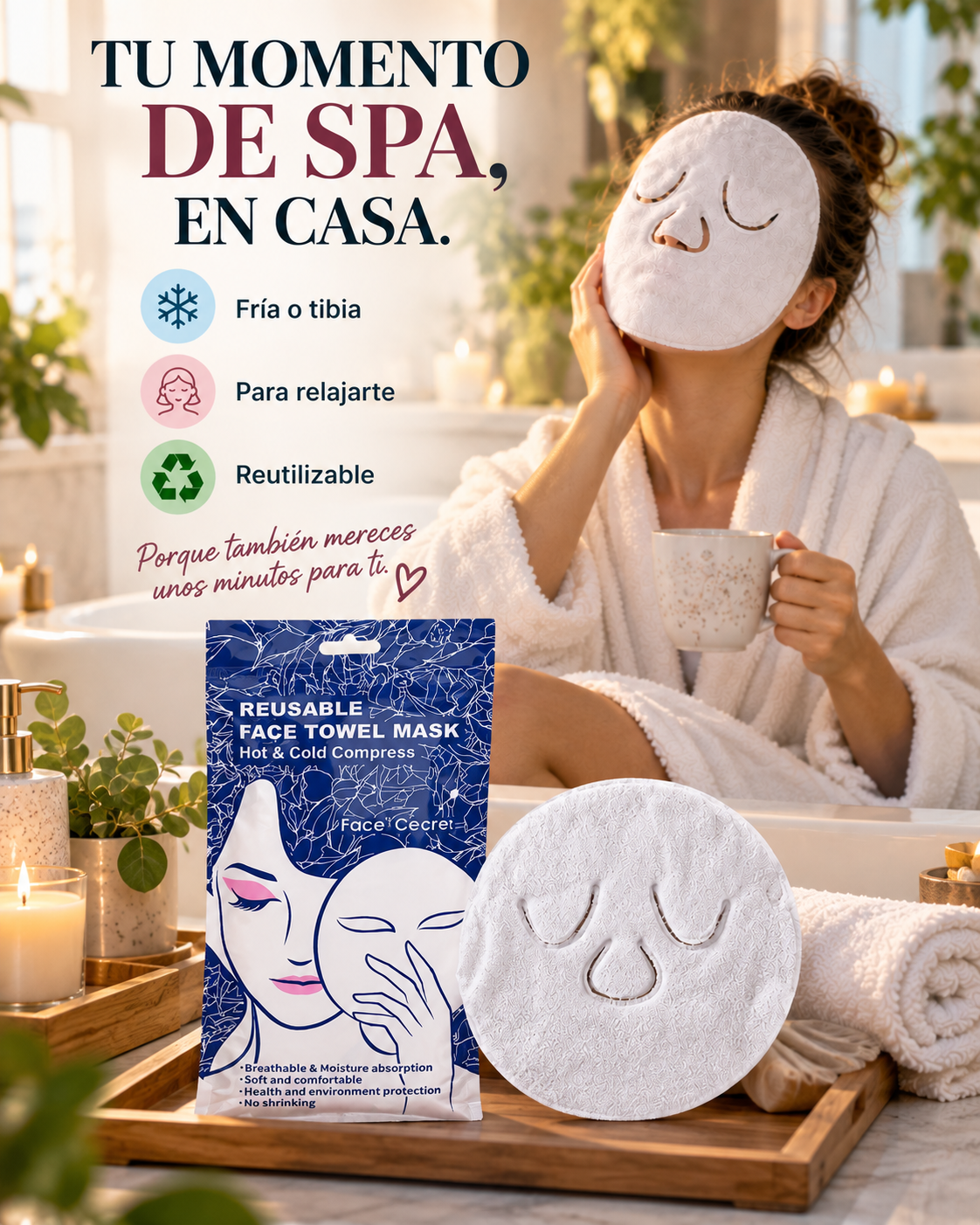 Toalla facial efecto calor y frio