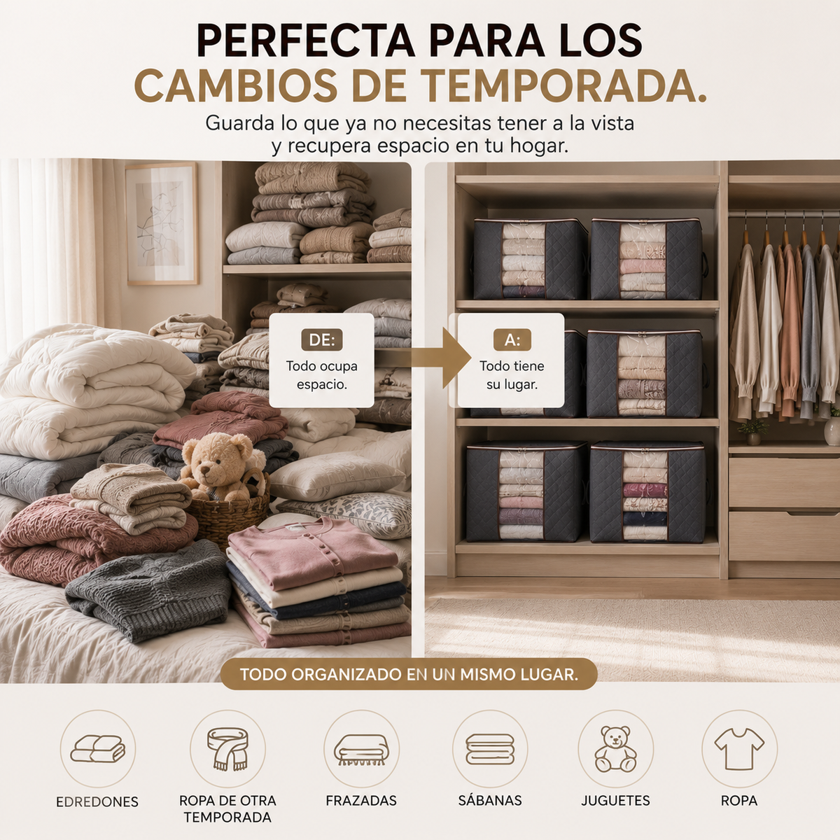 SpaceBag™ — Organizador de Espacio para Ropa y Textiles.
