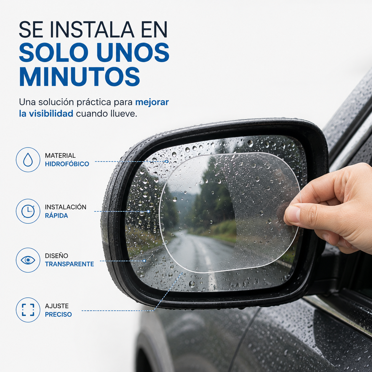 Pack 2 Sticker Anti Lluvia para Espejos Retrovisores Universales.