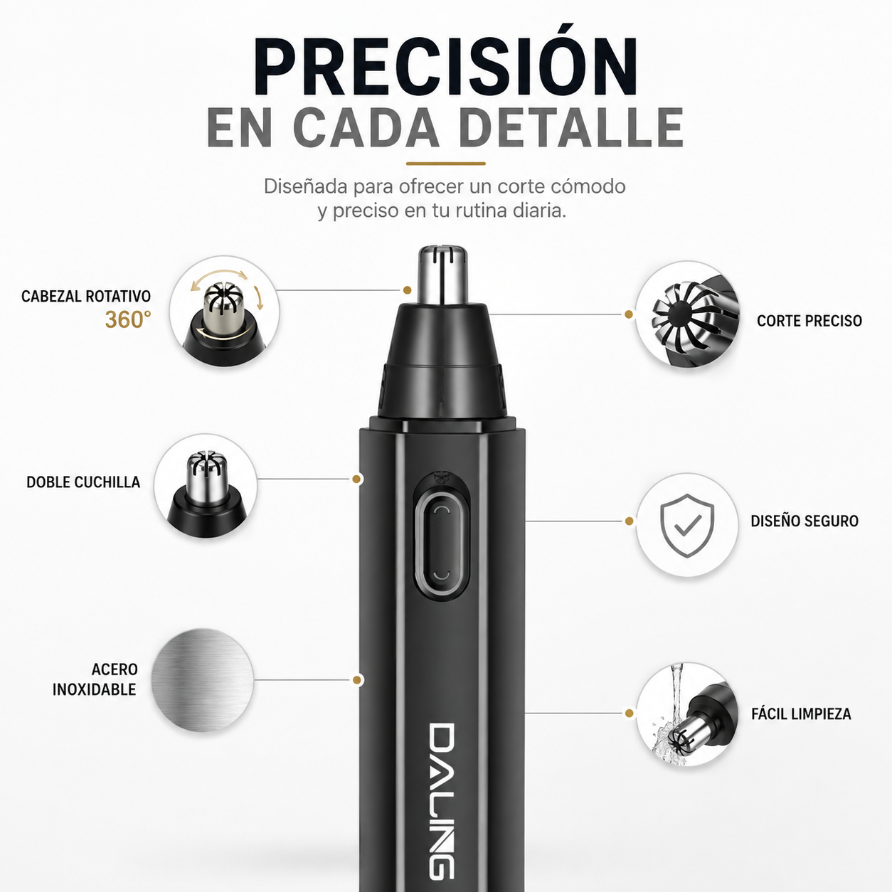 Daling ™ - Depiladora Nariz Y Orejas Recargable.