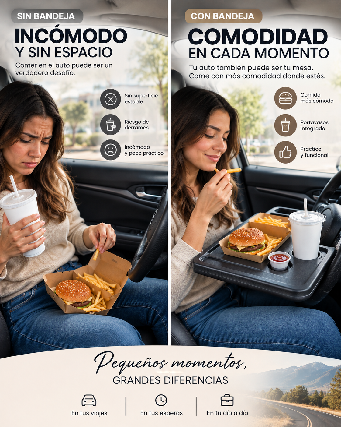 Bandeja para Volante | Convierte tu auto en una mesa en segundos.