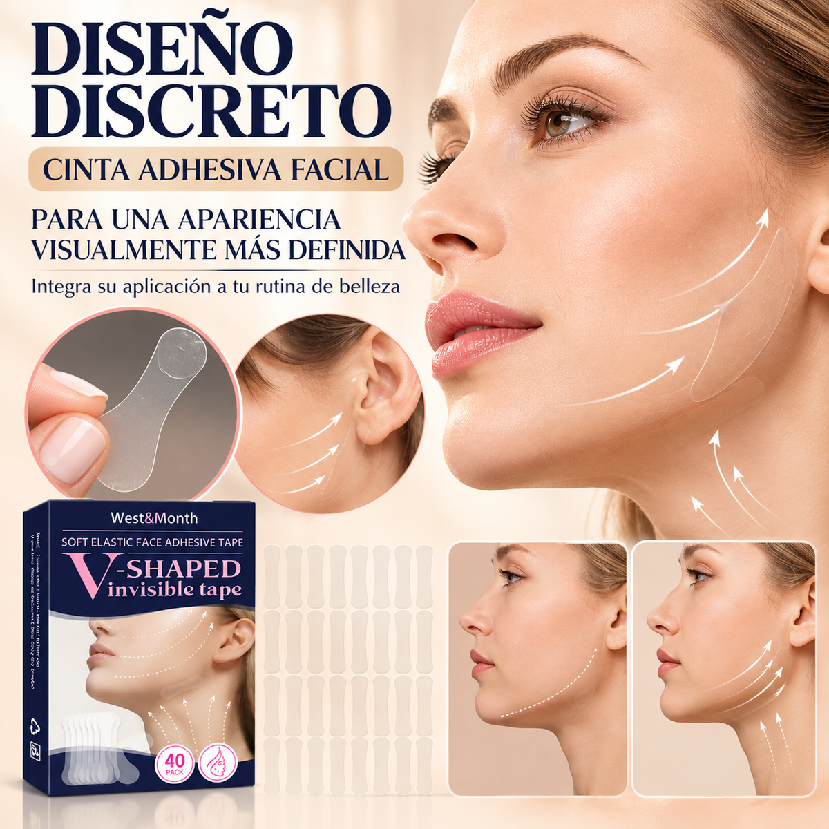 ContourLift Pro ™ Cintas Faciales Lifting Invisible – Pack x40 Unidades ✨