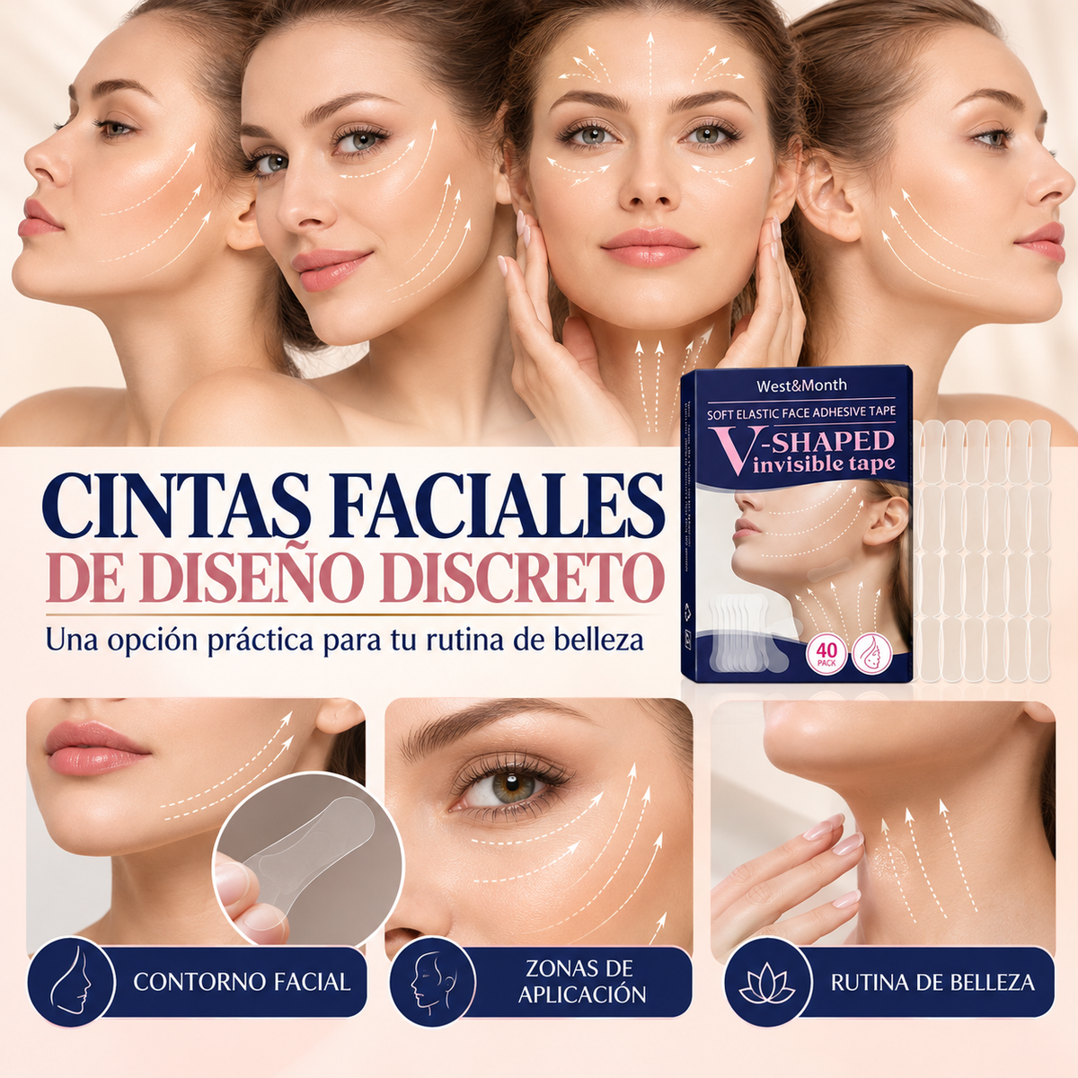 ContourLift Pro ™ Cintas Faciales Lifting Invisible – Pack x40 Unidades ✨