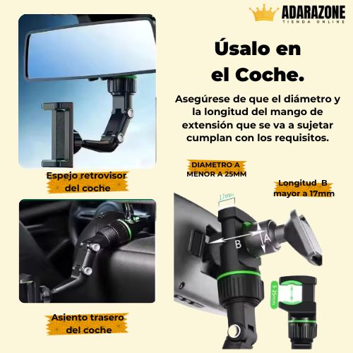 Clip&Go 360 ™   SOPORTE PARA CELULAR RETROVISOR PLUS.