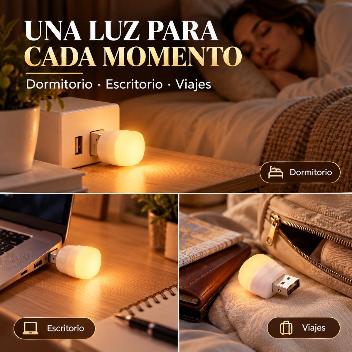 Pack 2 Mini Luz Nocturna LED -USB.